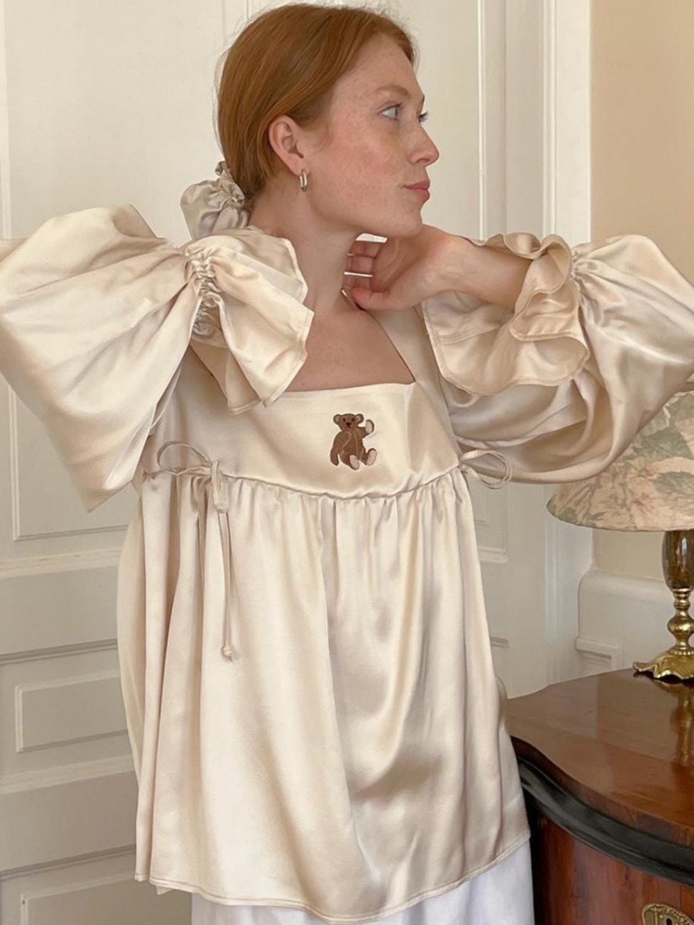 Dreamers Rebels Teddy Bear Satin Blouse